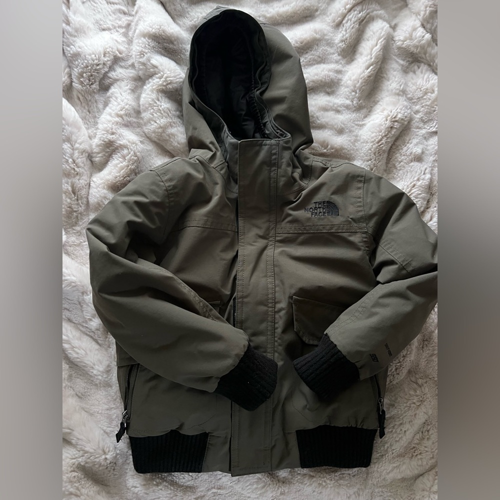 The North Face Boys Olive Hooded Bomber winter jacket